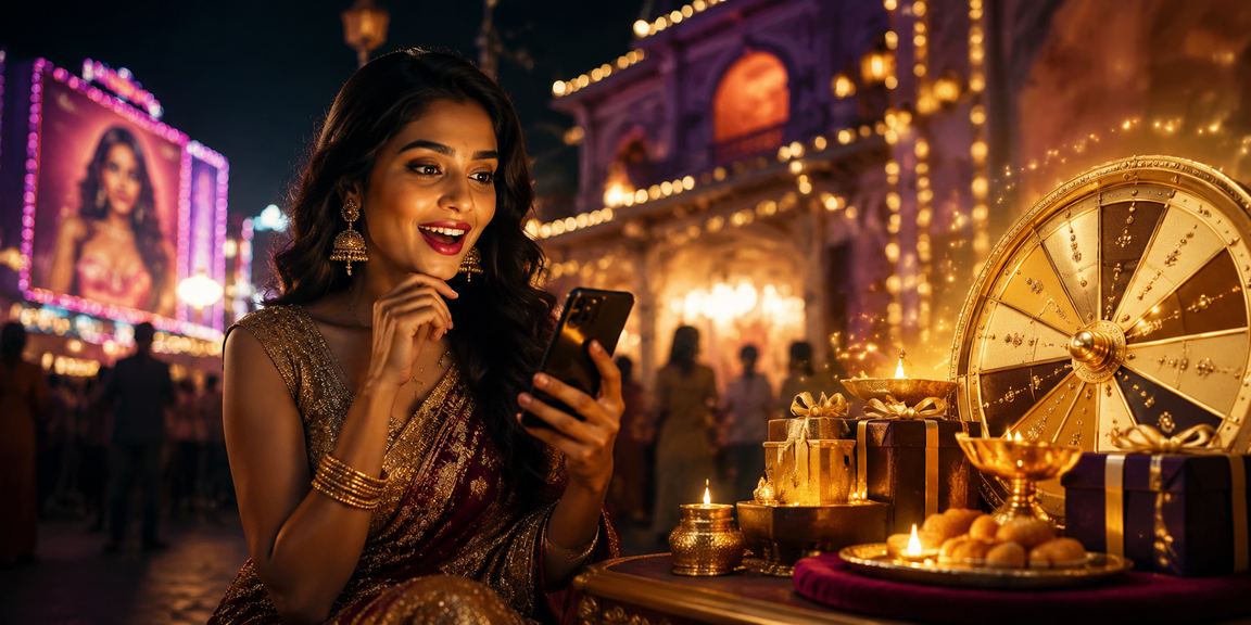 Colorful Indian themed slot game with Bollywood style icons